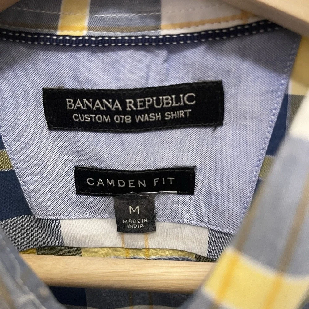Banana Republic Blue Yellow Plaid Camden Fit Button‎ Up Shirt Mens Medium